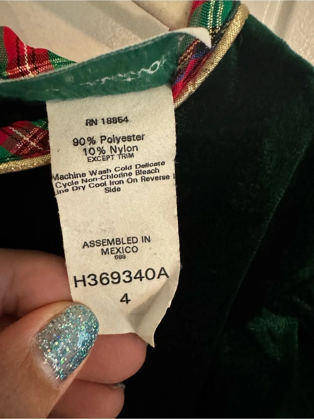 Rare Editions Dark Green Velvet Holiday Dress with Red Plaid Trim